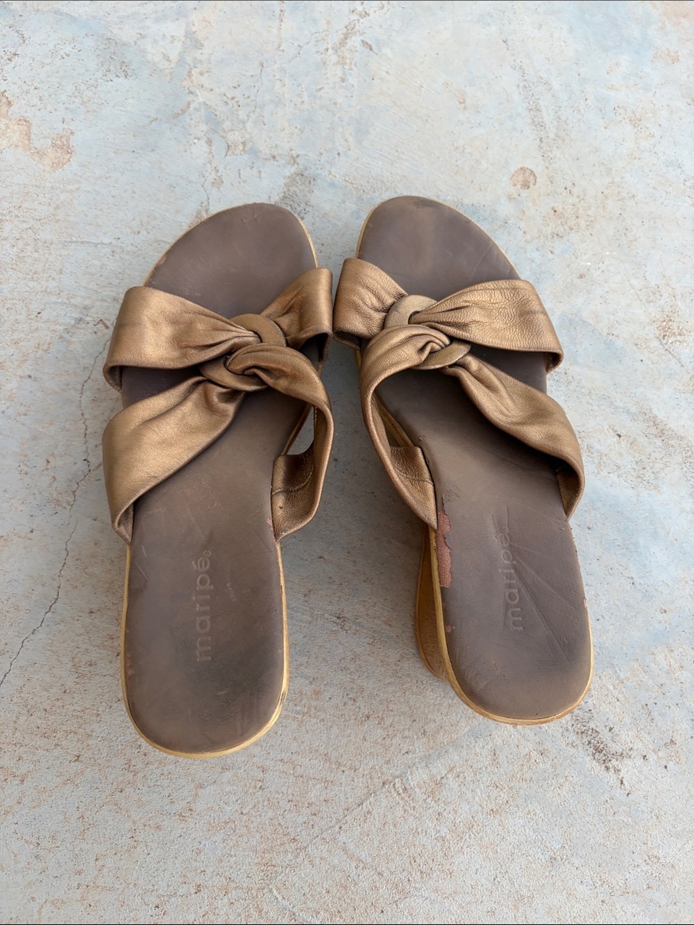 Maripe Metallic Bronze Knot Slide Sandals